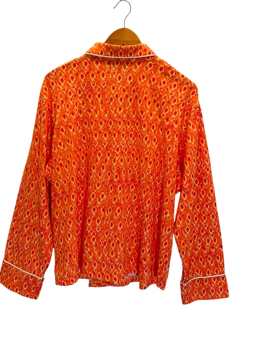 Alexander Del Rossa Pajama Top with White Piping Orange Pink Ikat Design Size 2X - Picture 5 of 10